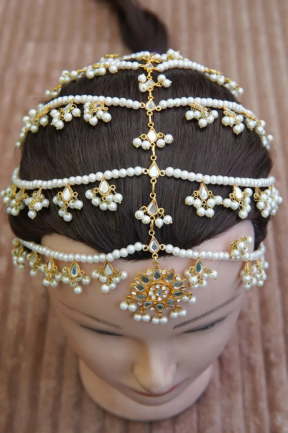 Kundan Handmade Pearl Latkan Full Head Piece